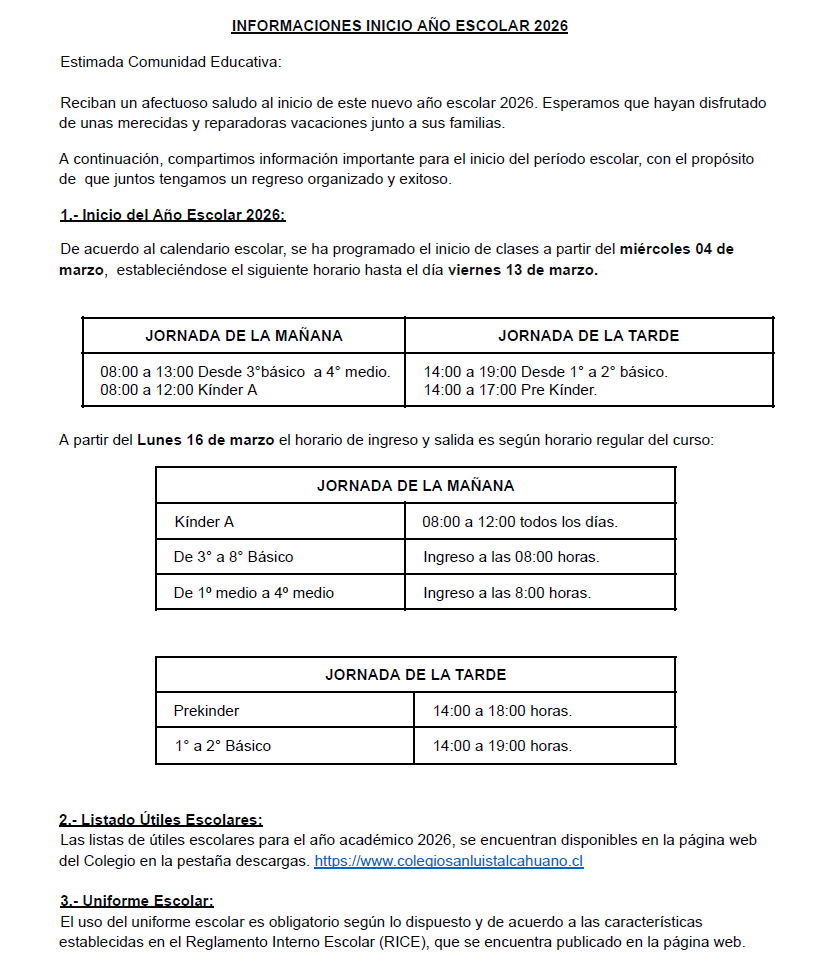 Inicio A帽o Escolar 2026